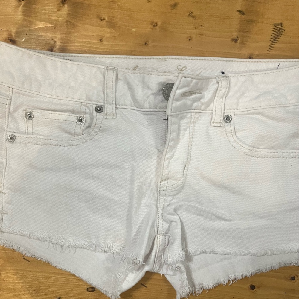 American Eagle White Jean Shorts Distressed Cut-Off Style